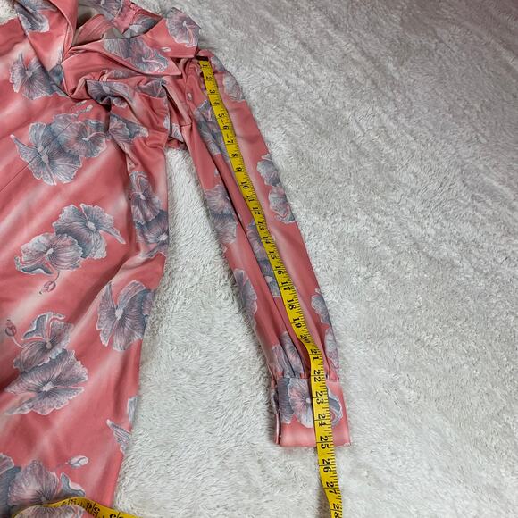 Vintage 70s Peach and Floral print long sleeved fit and flare maxi dress, med - Picture 10 of 11